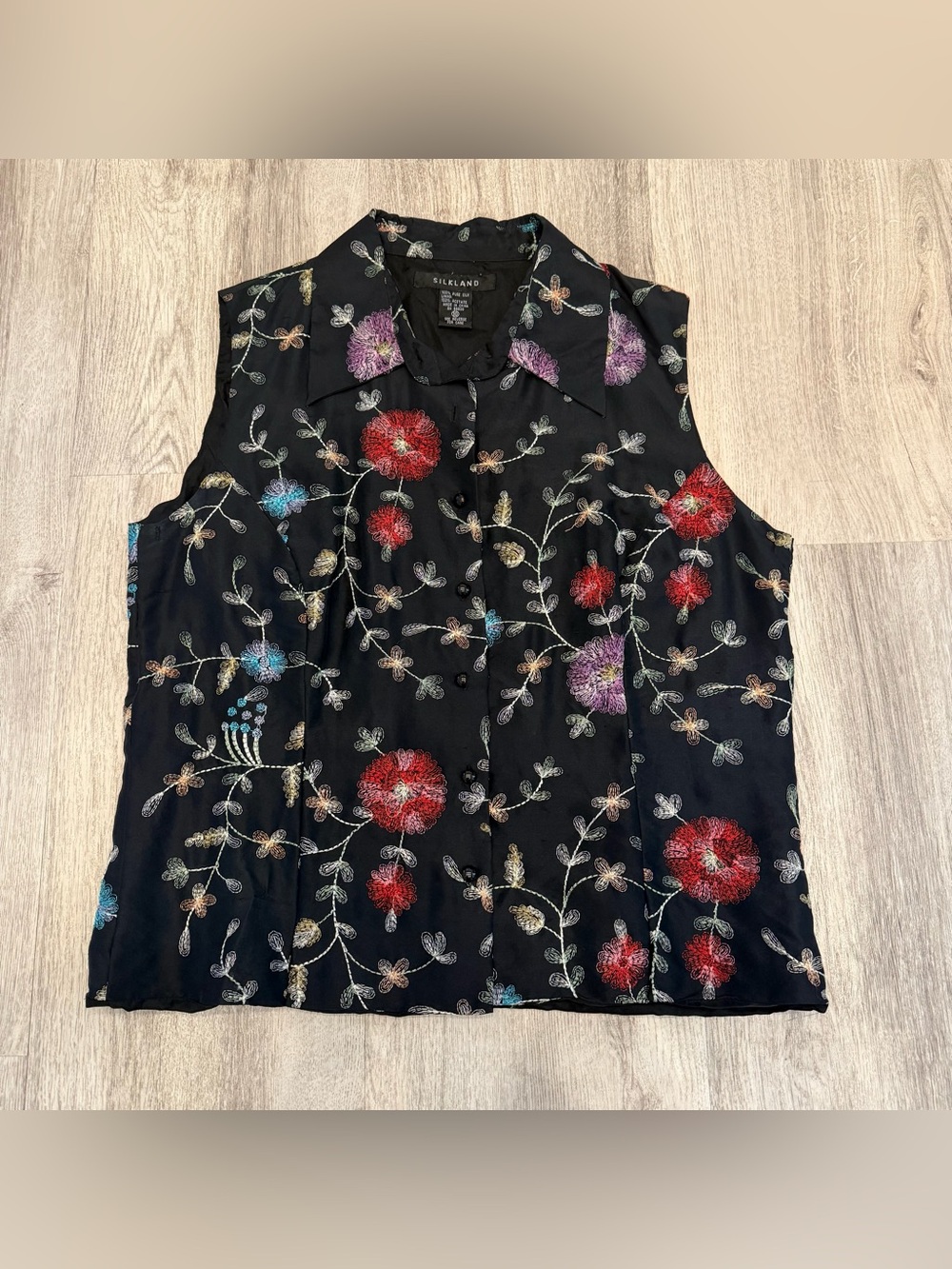 Vintage Silkland 100% Pure Silk Embroidered Button Up Vest Size 10